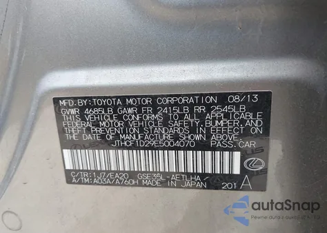 2014 Lexus Is 250 z USA, uszkodzony, nr VIN JTHCF1D29E5004070